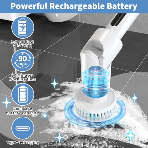 Cordless Electric Spin Scrubber with 8 Brush Heads Z727220