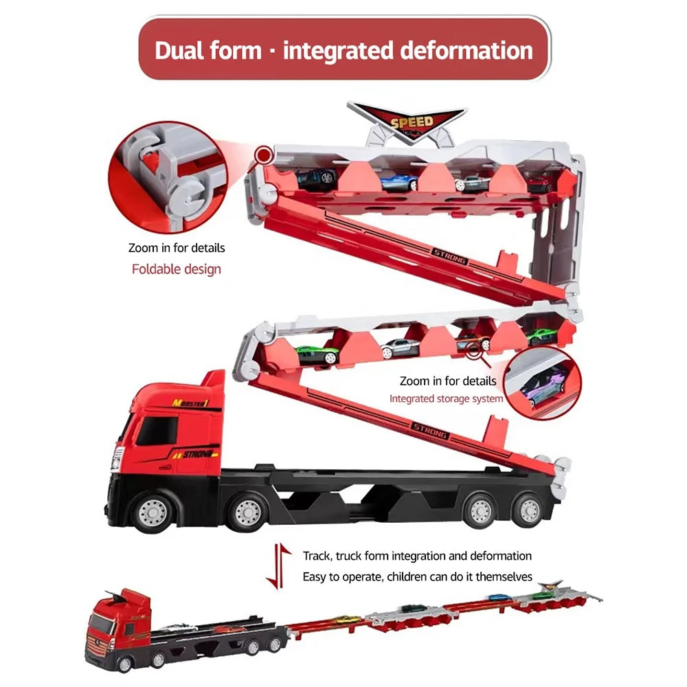 Mega Hauler Truck with Ejection Race Track, Folding Storage Transporter Toy with 8 Cars F5637