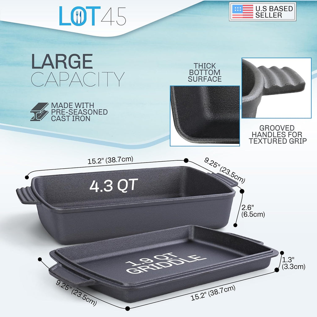 Cast Iron Casserole Dish With Lid 6 Quart Preseasoned 2 In 1 Cookware Set D418
