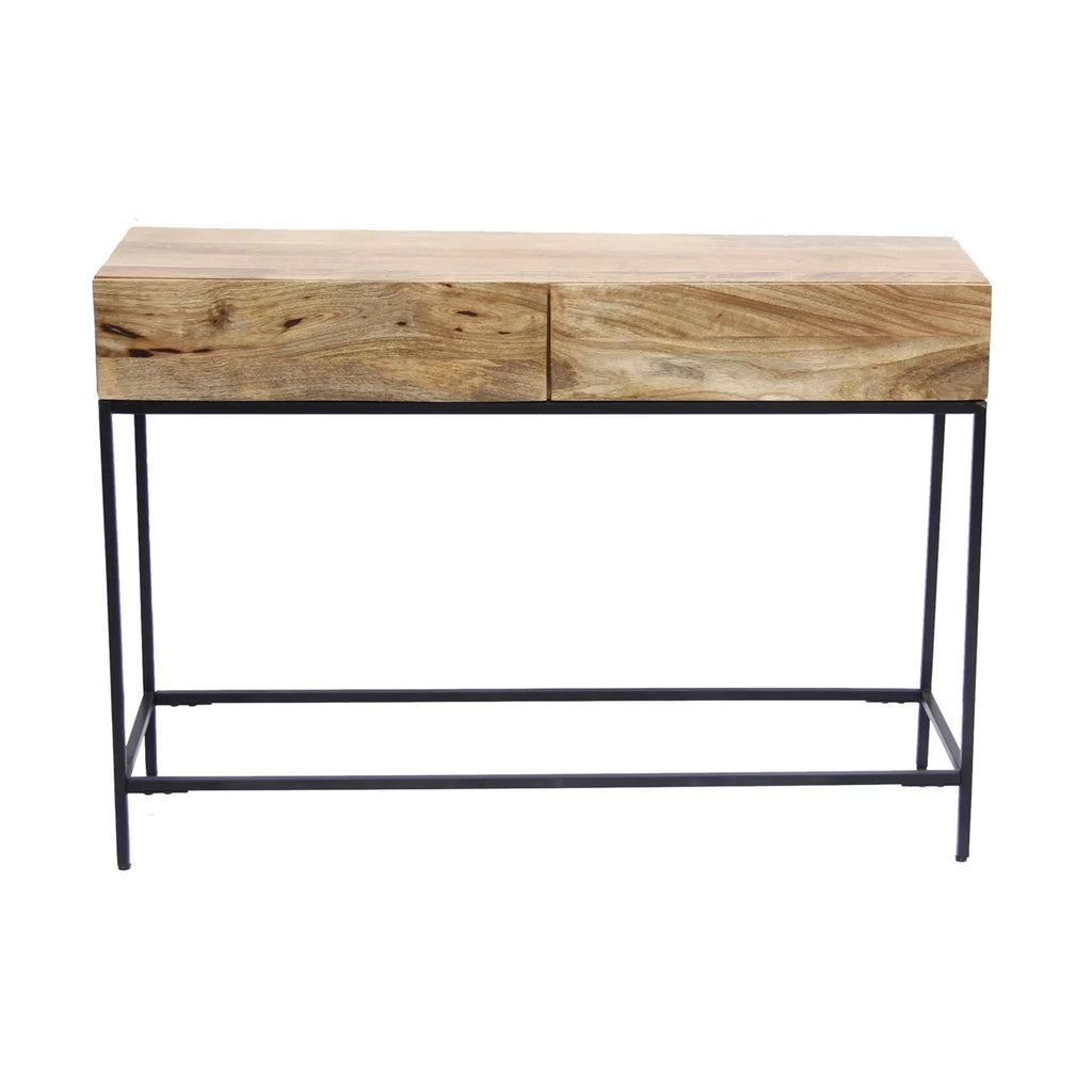 Brown Mango Wood and Metal Console Table with Two Drawers A1623