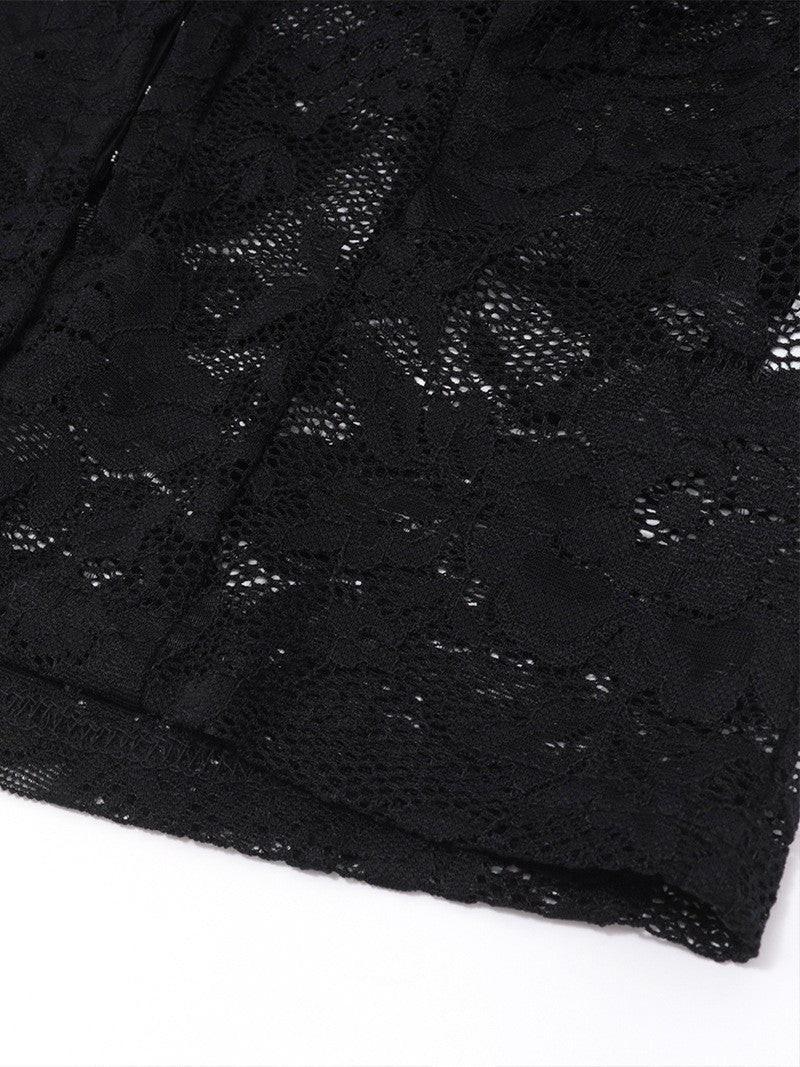 Lace & Plush Long-Sleeve Top & Mini Skirt 2 Pcs Set B1692