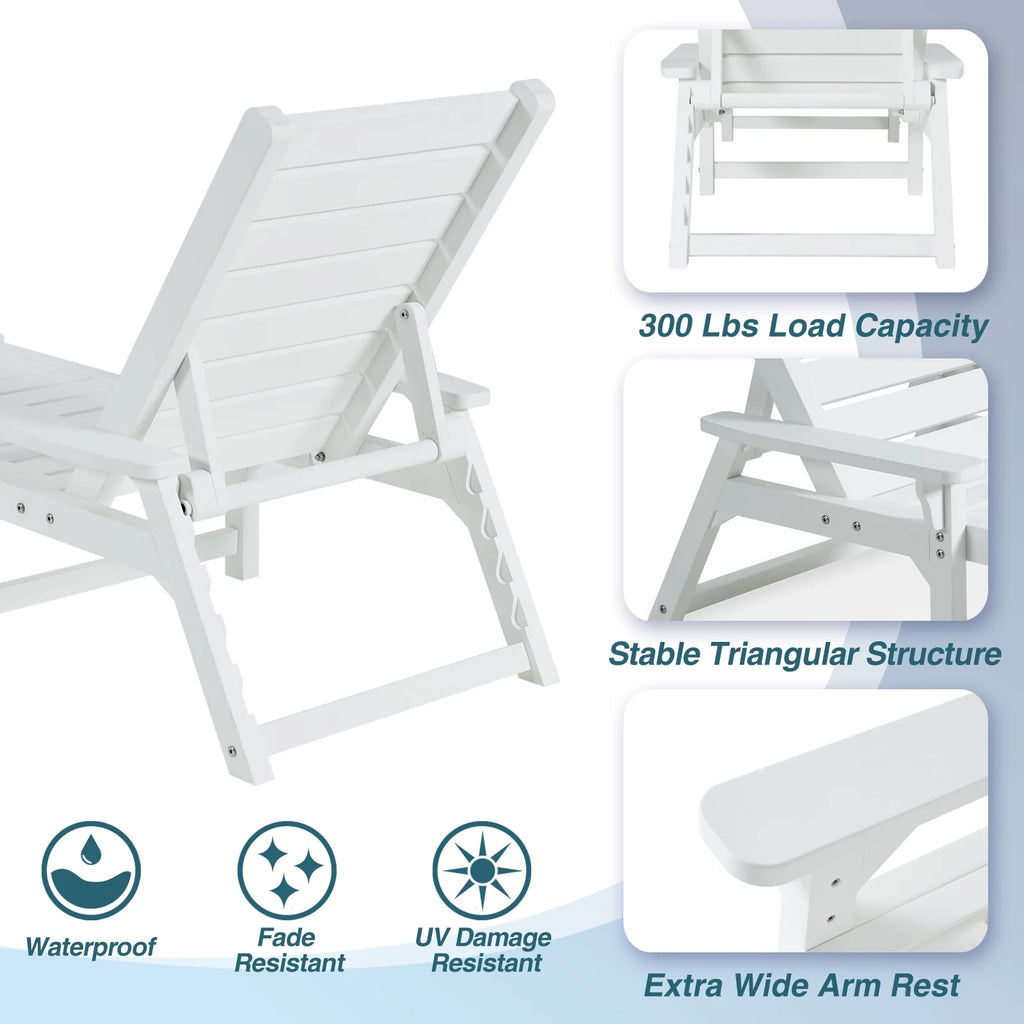 White Poly Lumber Chaise Lounge with Adjustable Backrest F4671
