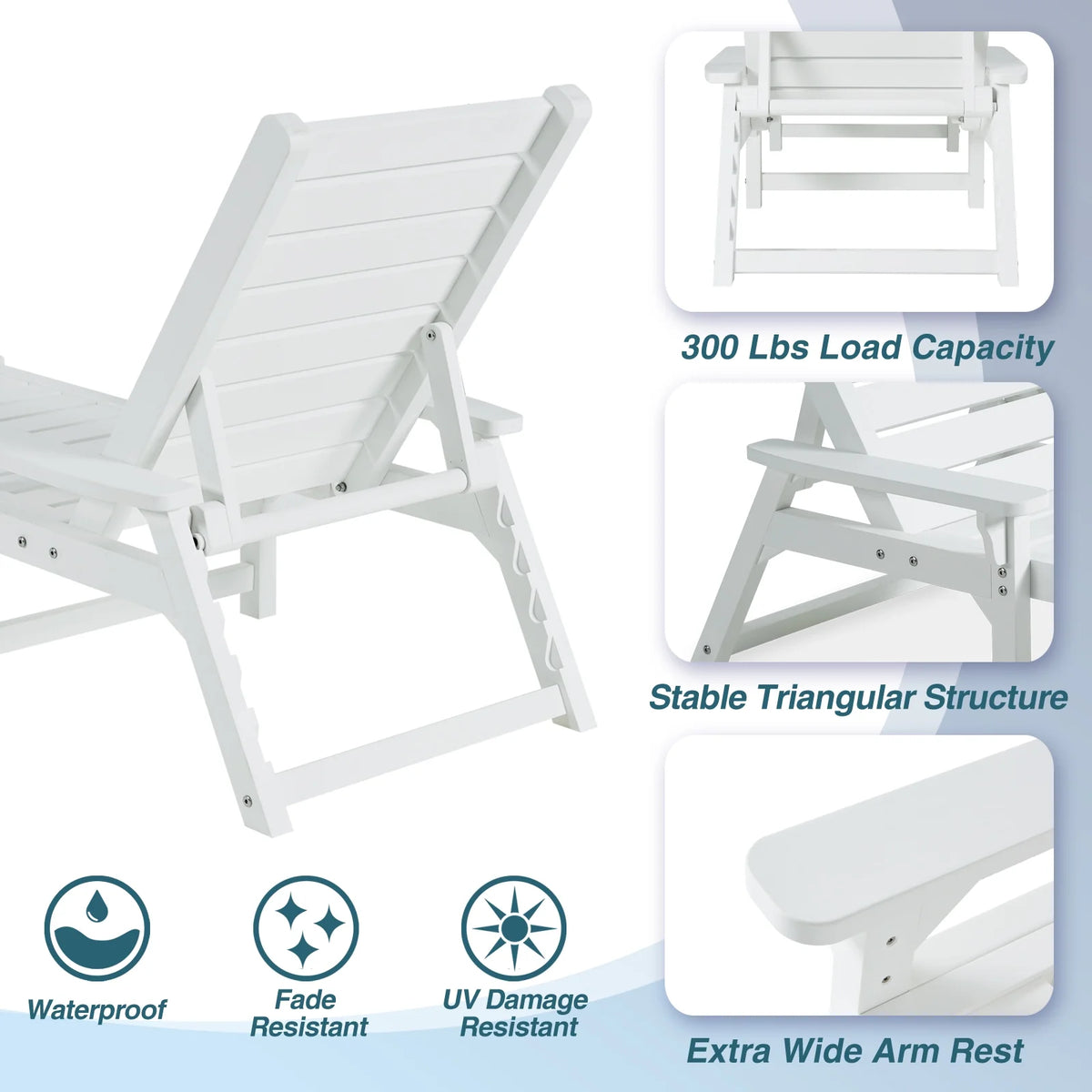 White Poly Lumber Chaise Lounge with Adjustable Backrest F4671