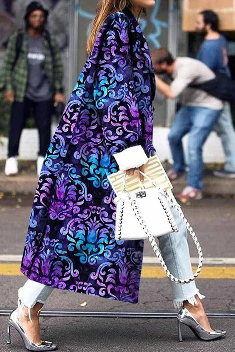 Print Patchwork Turndown Collar Outerwear K87484
