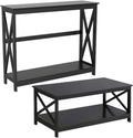 2-Piece Coffee Table & Sofa Side Console Table Set Black S168