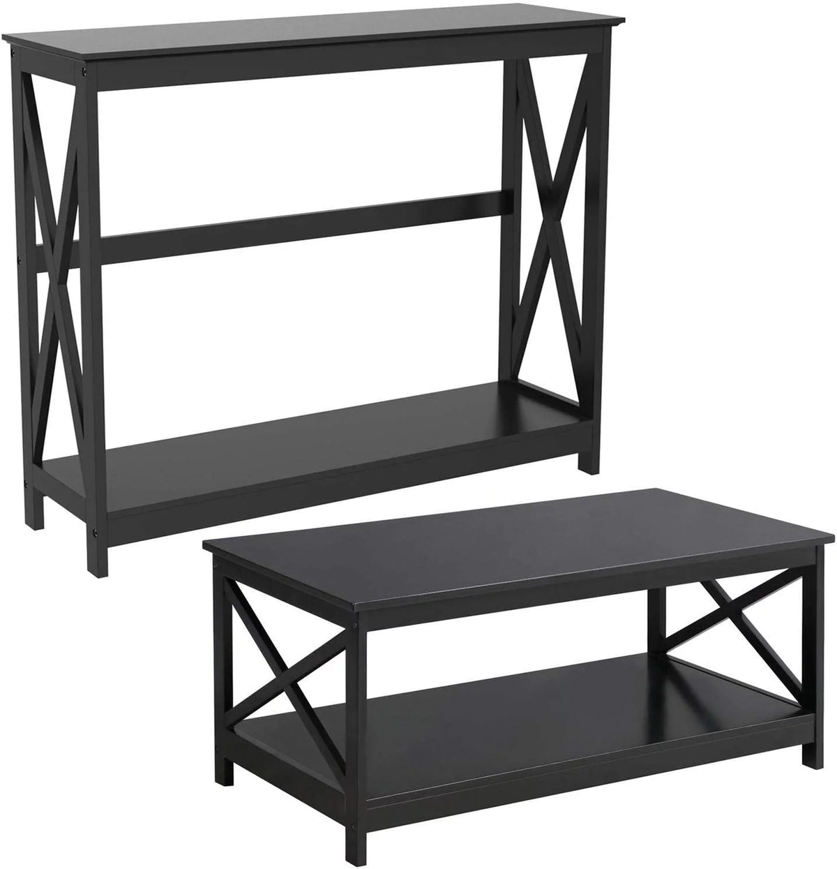 2-Piece Coffee Table & Sofa Side Console Table Set Black S168
