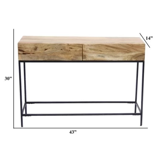 Brown Mango Wood and Metal Console Table with Two Drawers A1623
