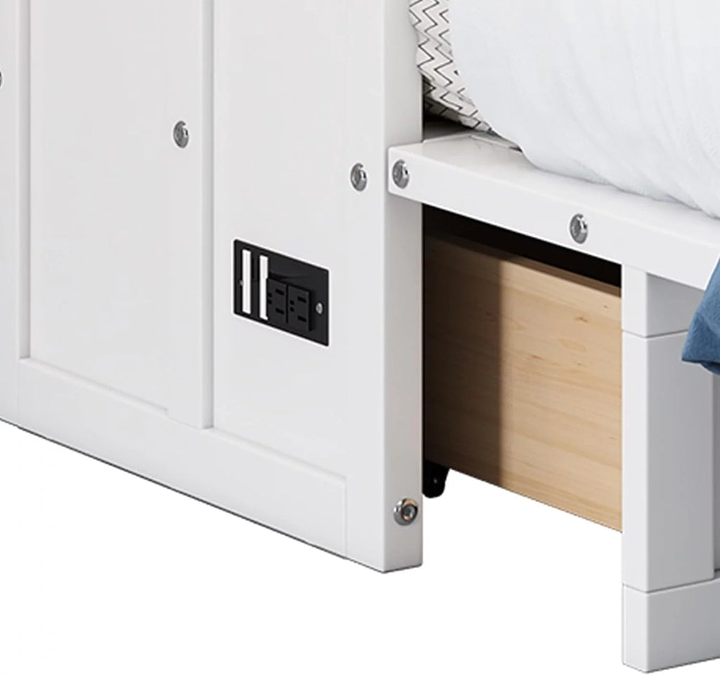 Queen Size Foldable Wood Murphy Bed Chest with Charging Station and Storage Drawer N52101
