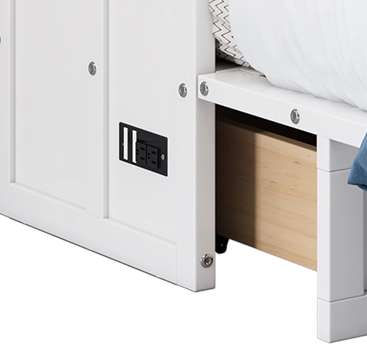 Queen Size Foldable Wood Murphy Bed Chest with Charging Station and Storage Drawer N52101