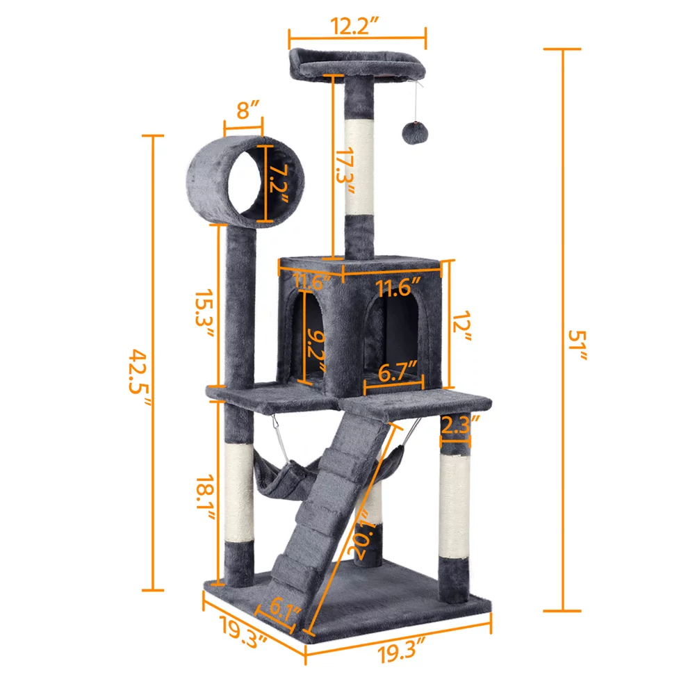 51" Cat Tree Tower Condo Scratcher Gray Q77402