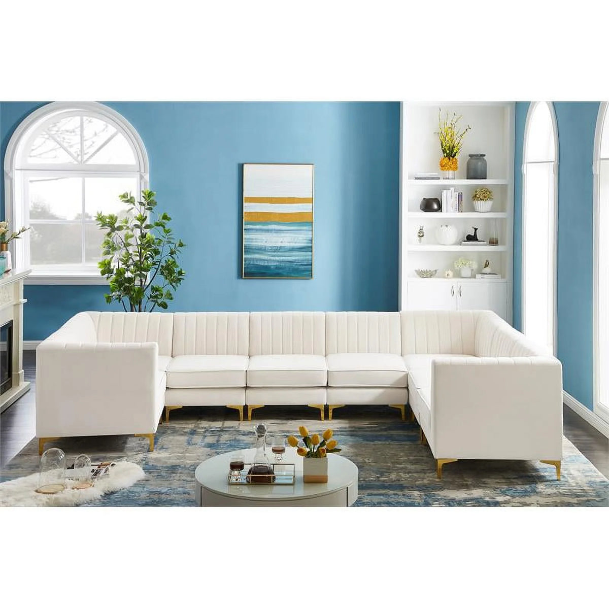 Cream Velvet Modular Sectional X4517