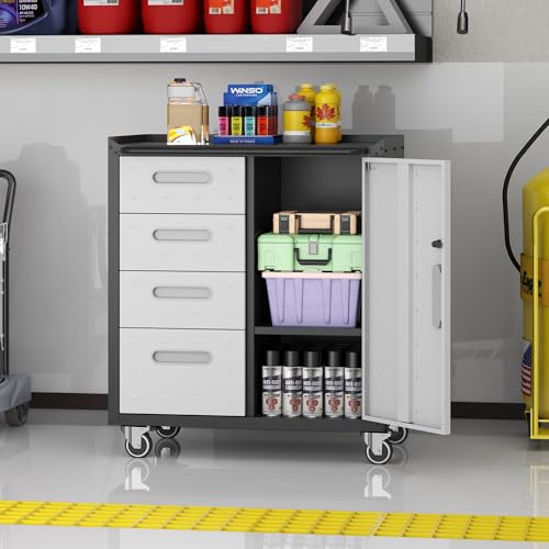 Black Metal Storage Cabinet with Wheels W831568