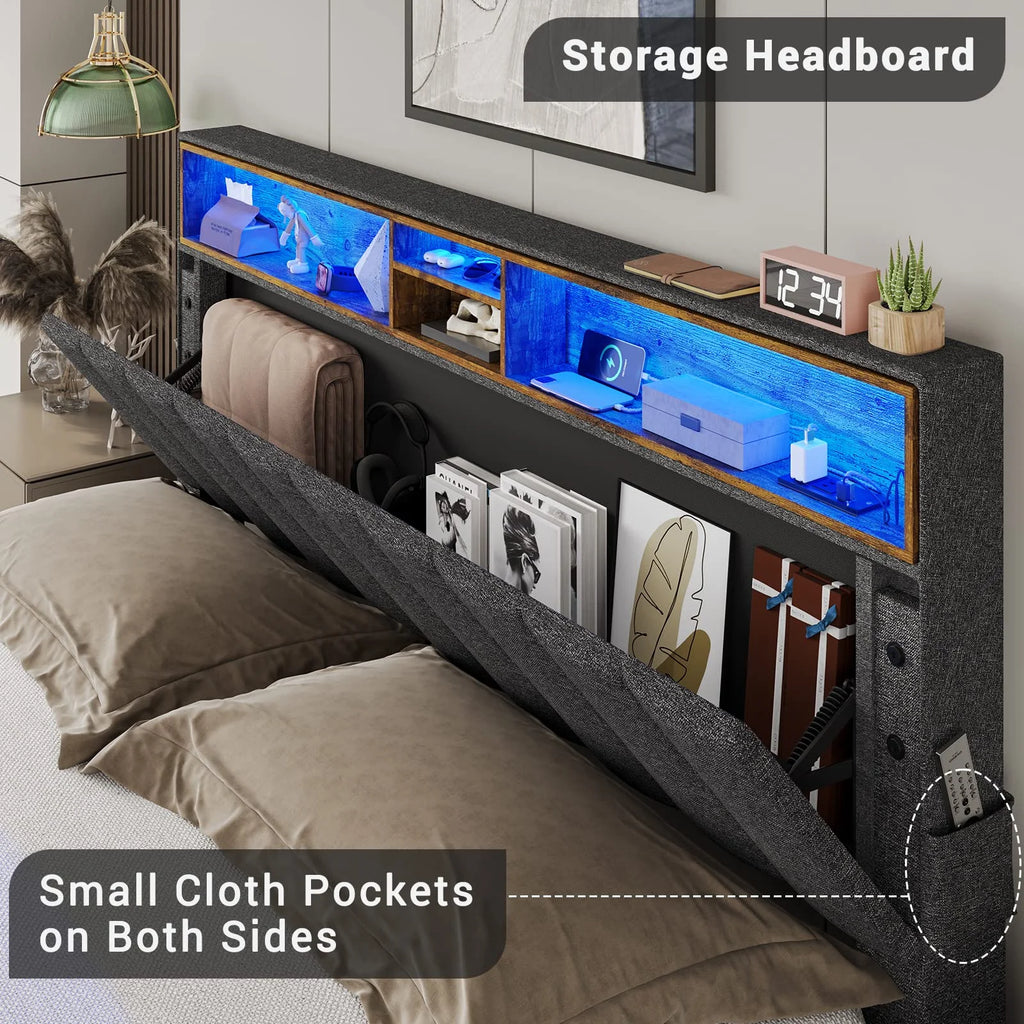 Queen Size LED Bed Frame with Outlet and USB Ports R860