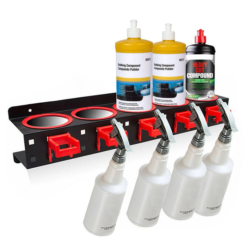 Wall-mounted Spray Bottle Storage Rack with 5 Plastic Hanging Hooks P193