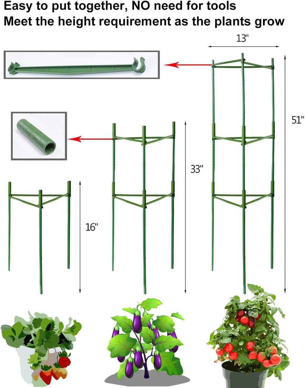 Tomato Cages Plant Supports with 9Pcs Clips Pack of 2 W560808