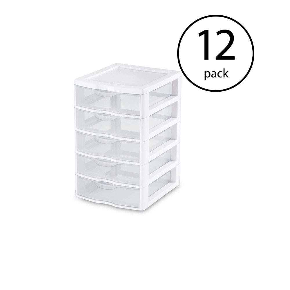 White 5 Drawer Plastic Desktop Storage Unit 12 Pack N63138