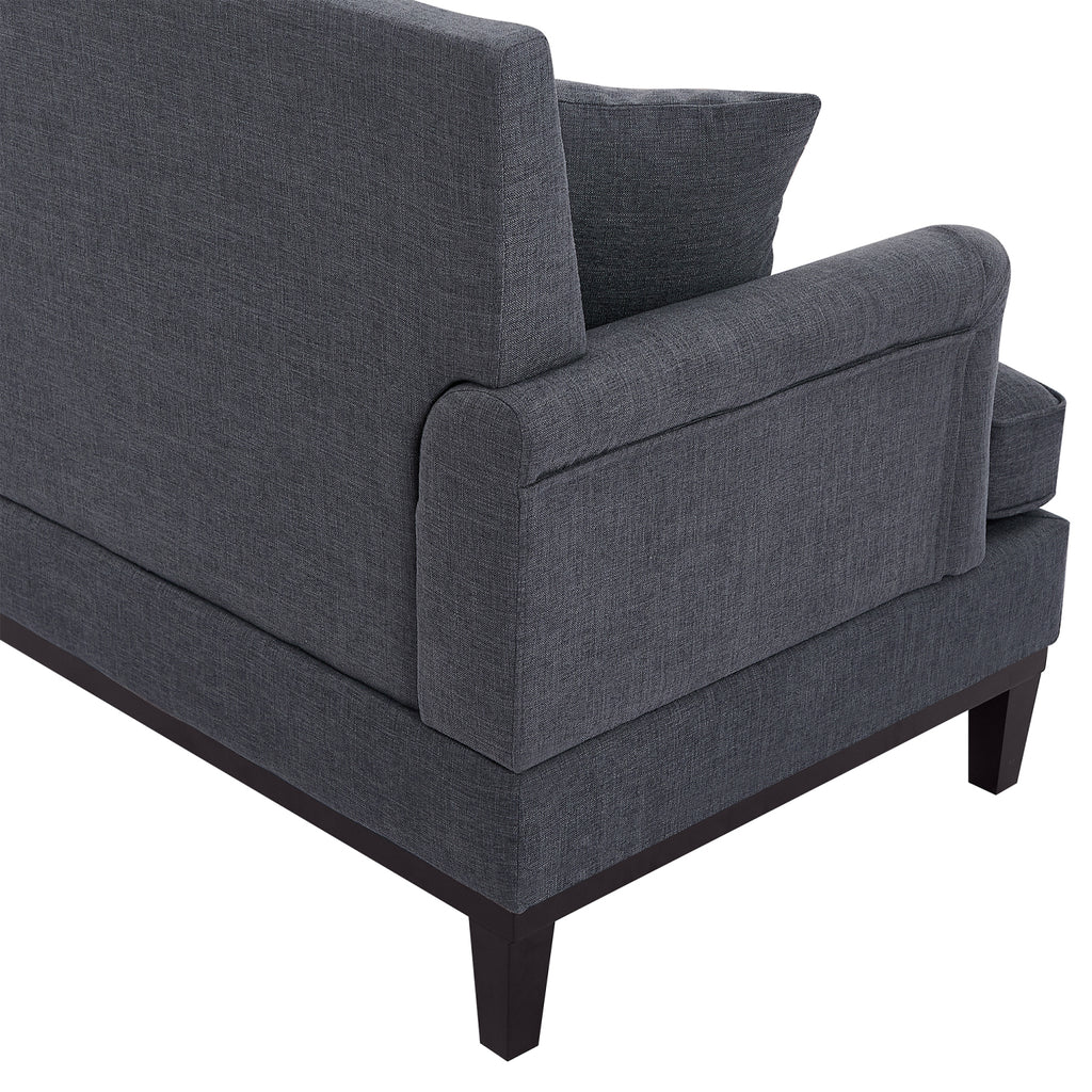 Gray Upholstered Loveseat Sofa with Wooden Legs and Two Throw Pillows C8664