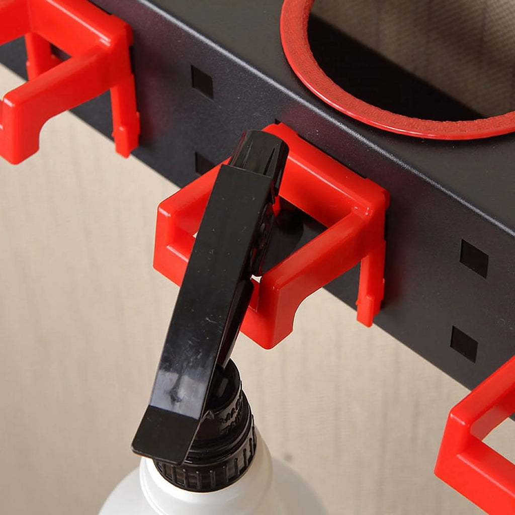 Wall-mounted Spray Bottle Storage Rack with 5 Plastic Hanging Hooks P193