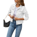 Women's Denim Jacket Long Sleeve Button Down Slim Fit Jean Cardigan D5614