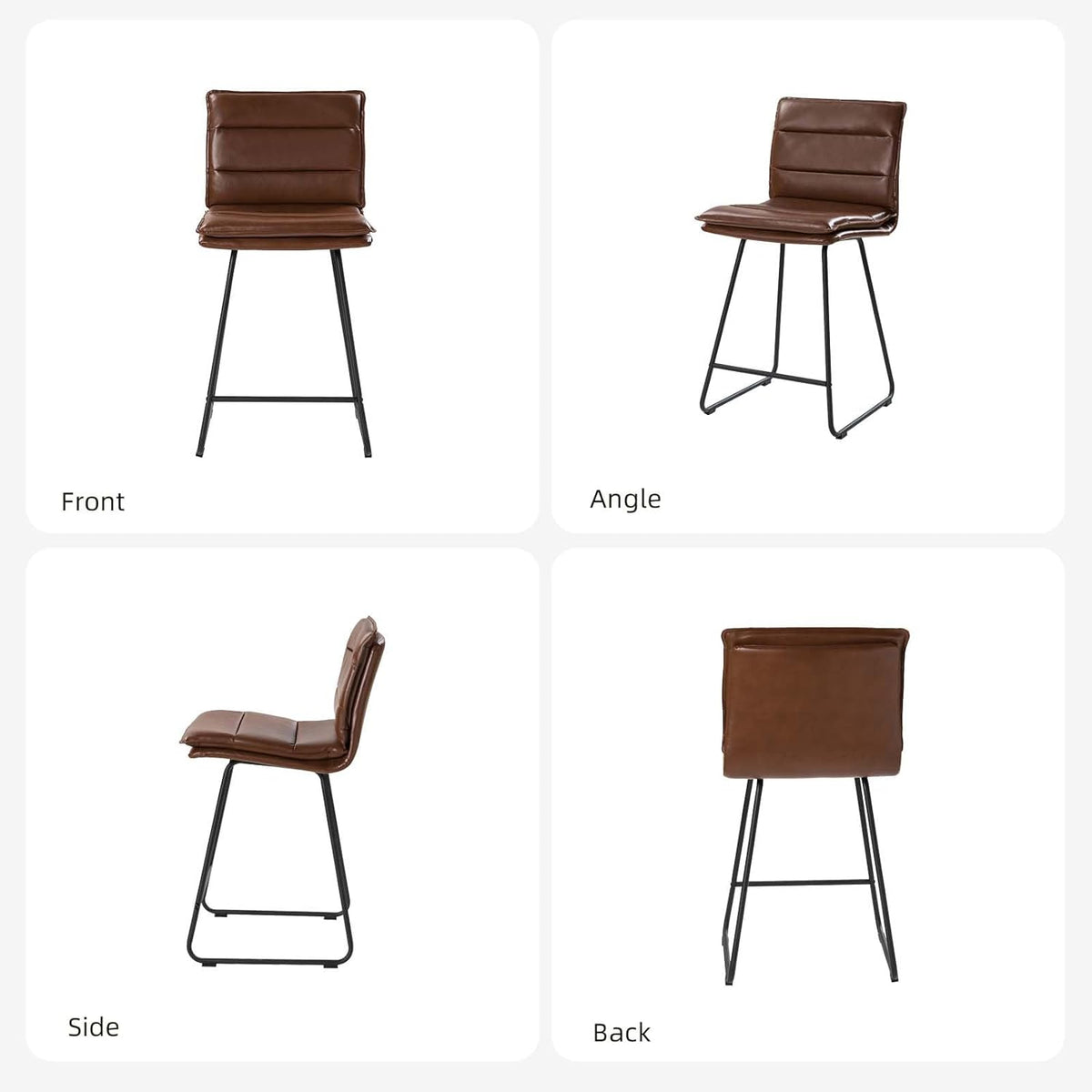 Faux Leather Bar Stools Set Of 4 With Metal Base & Footrest, Armless Bar Chairs Z50331