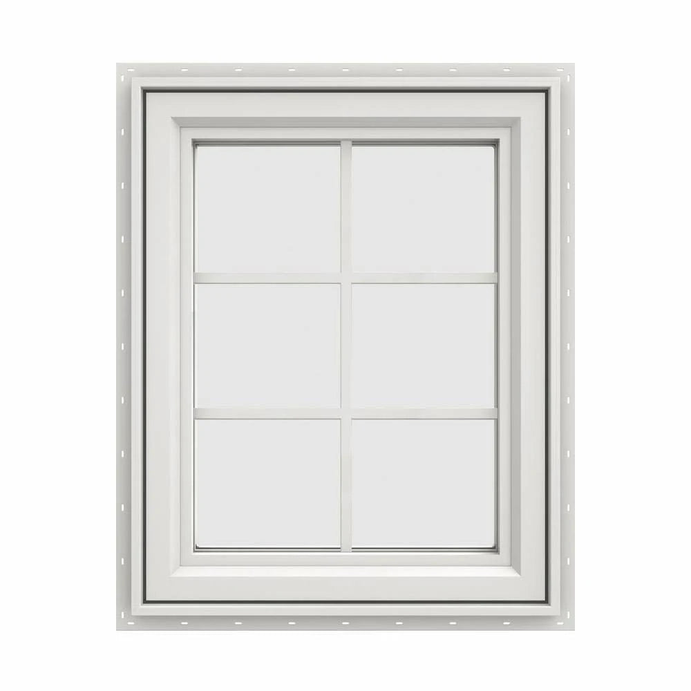White Vinyl Right-Handed Casement Window with Colonial Grids F3530