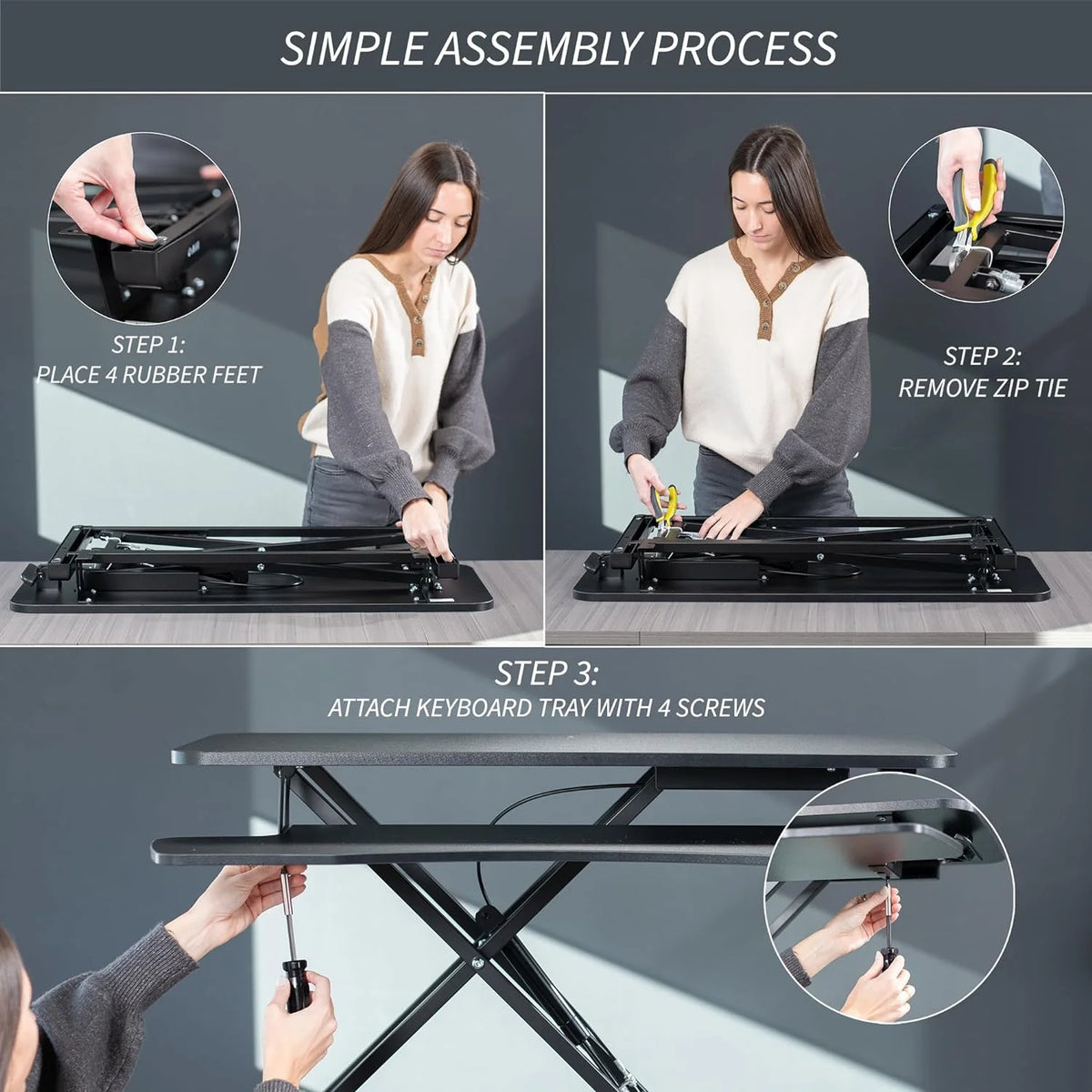 Black Height Adjustable Standing Desk Monitor Riser X504
