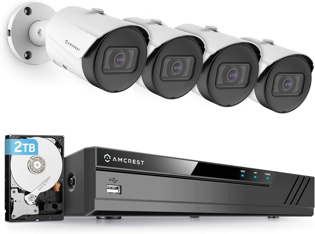 5MP 4K 8CH PoE NVR Security Camera System with 4 Bullet IP Cameras, 2TB Hard Drive U57854
