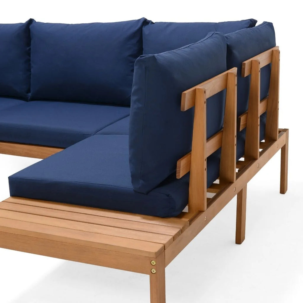 Teak Patio Conversation Set with Blue Cushions R770