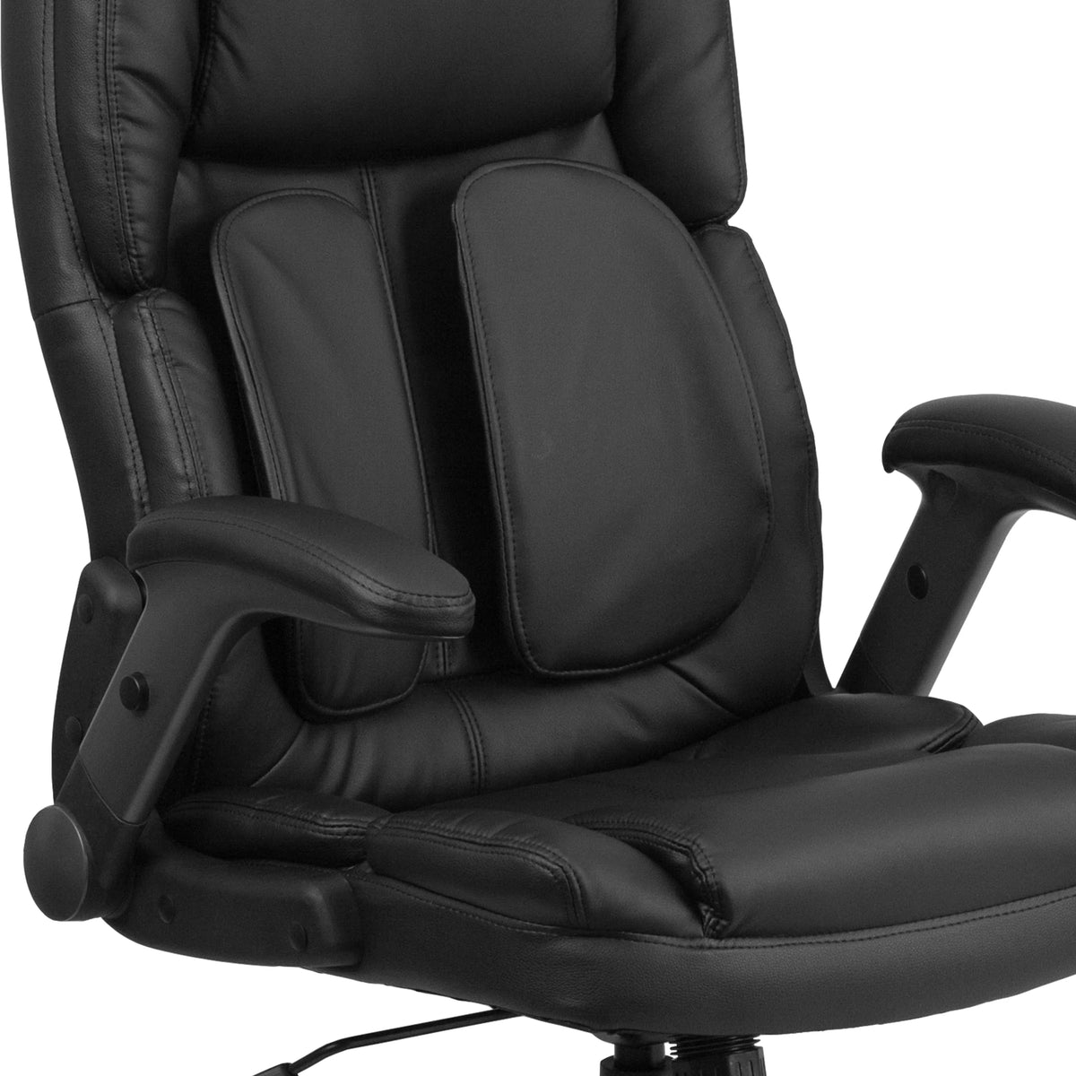 Black LeatherSoft Executive Swivel Ergonomic Office Chair with Flip-Up Arms J5242