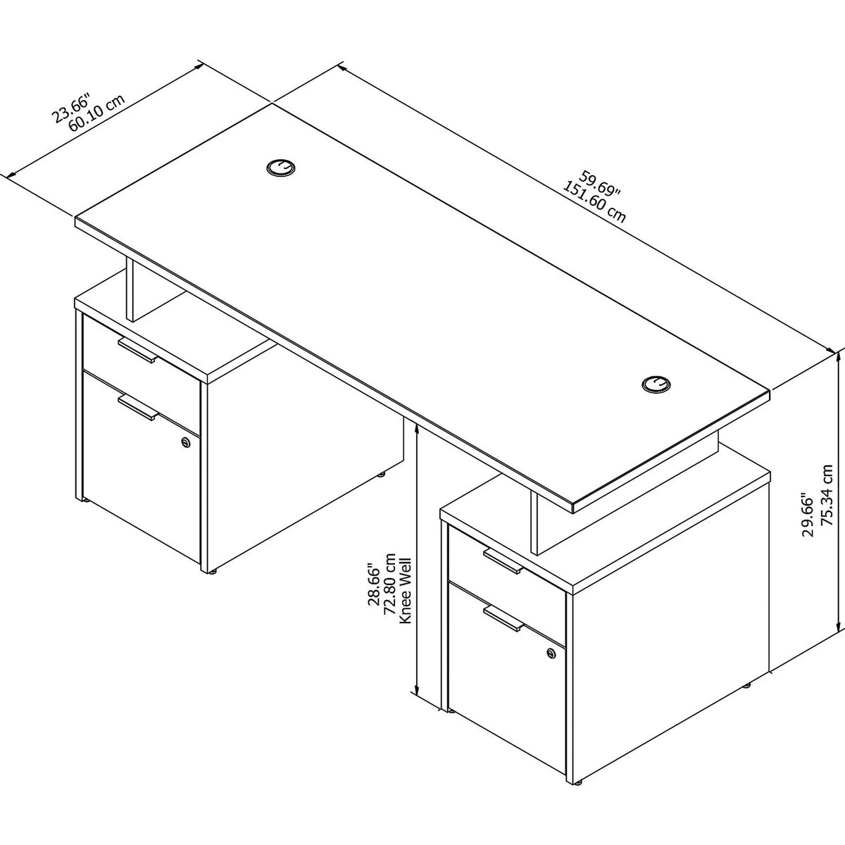 60W Desk with 4 Drawers W3012
