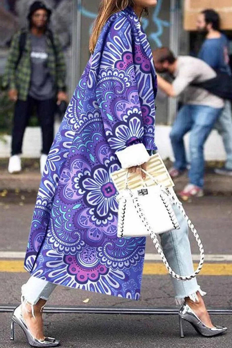 Print Patchwork Turndown Collar Outerwear K87484