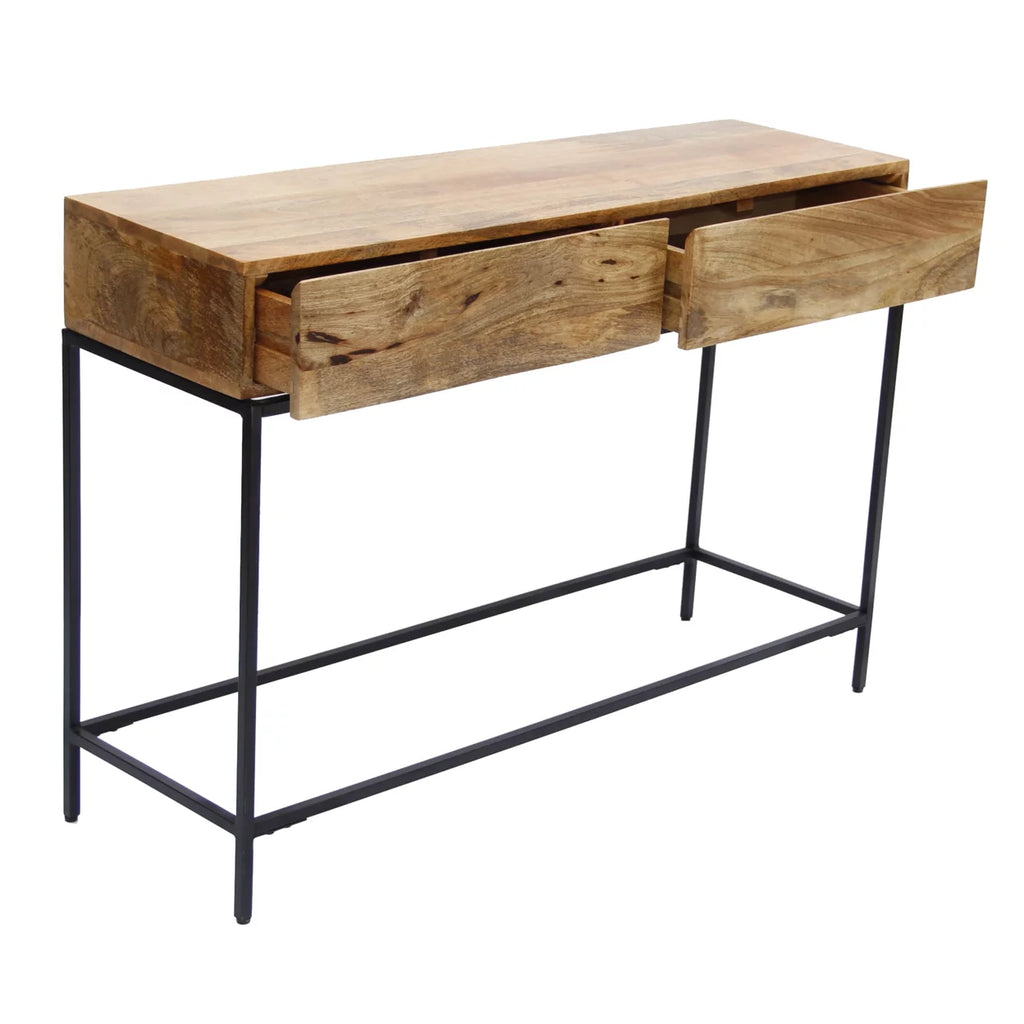 Brown Mango Wood and Metal Console Table with Two Drawers A1623
