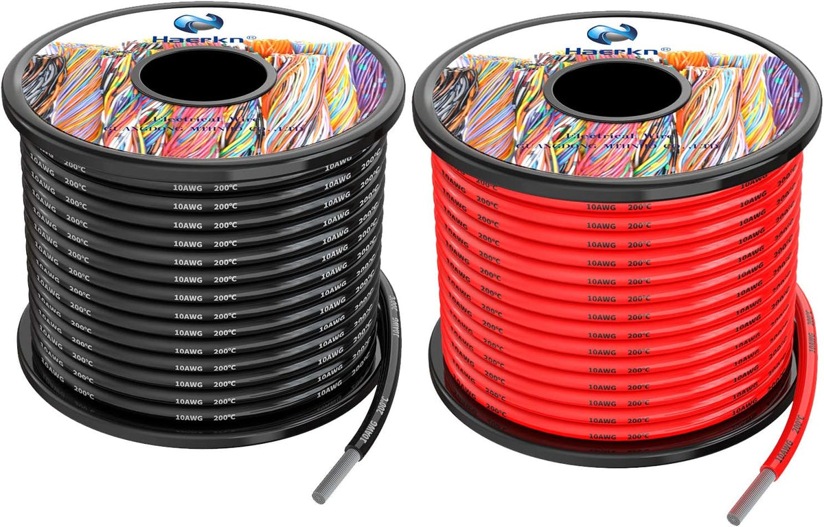 10 AWG 5.2mm² Silicone Electrical Wire Cables 50 Feet 10 Gauge 600V Tinned Copper Wire Pack of 2 H1330