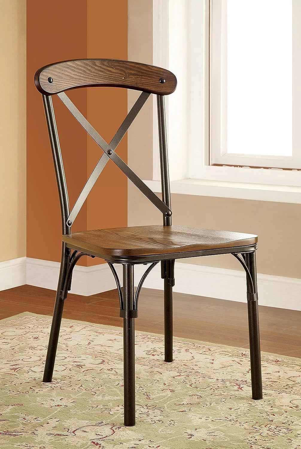 Industrial Metal Cross-Back Side Chair, Set Of 2, Brown W86492