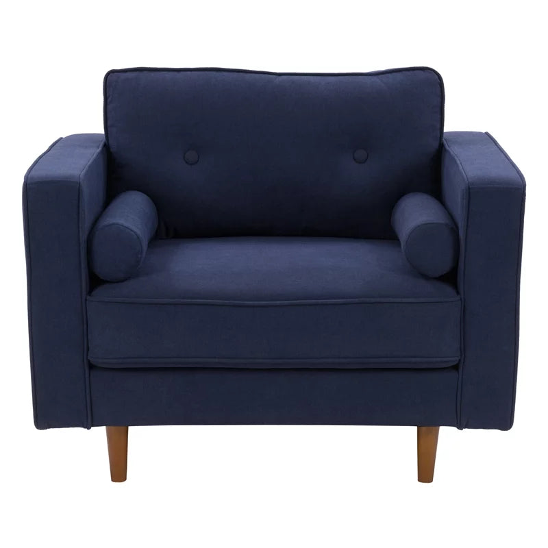 Navy Blue Fabric Chair and Sofa Set 2pcs U7348