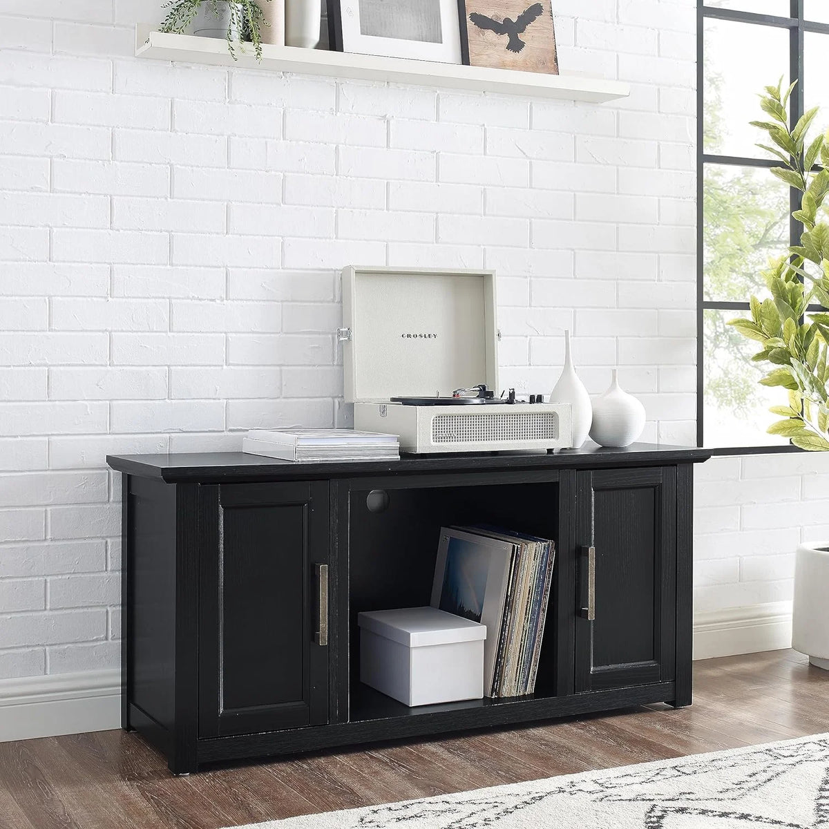 48-Inch Low Profile TV Stand With Open Storage, Black U4198