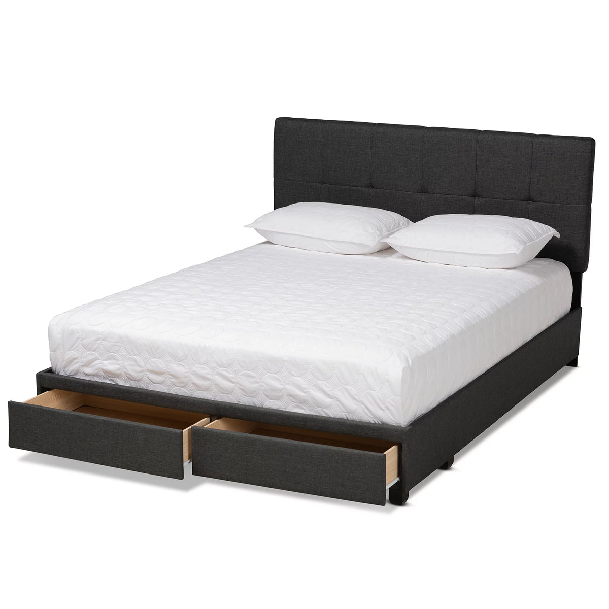 Dark Grey Fabric Upholstered 2-Drawer King Size Platform Storage Bed X2596