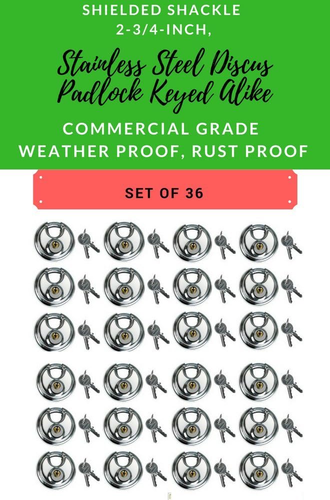 Set of 96 Round Disc Padlocks Keyed Alike 70mm Stainless Steel O8262