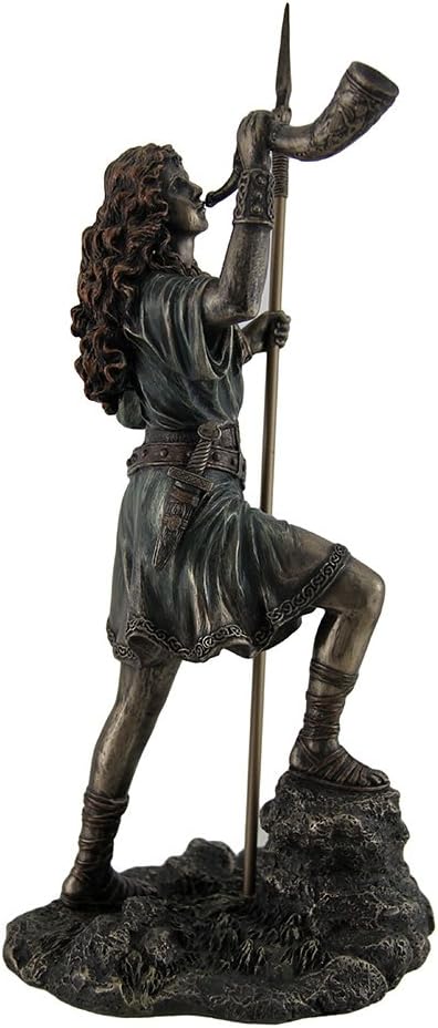Resin Statue of Boudica Warrior Queen Holding Spear and Celtic Horn, 5 X 10.25 X 5 Inches I87979