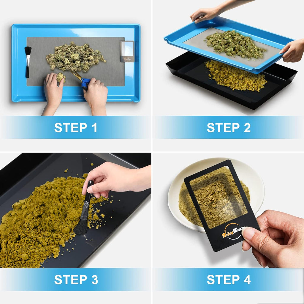 Black & Blue Bud Trimming Tray with 150 Micron Kief Screen, Pack of 2 T40939