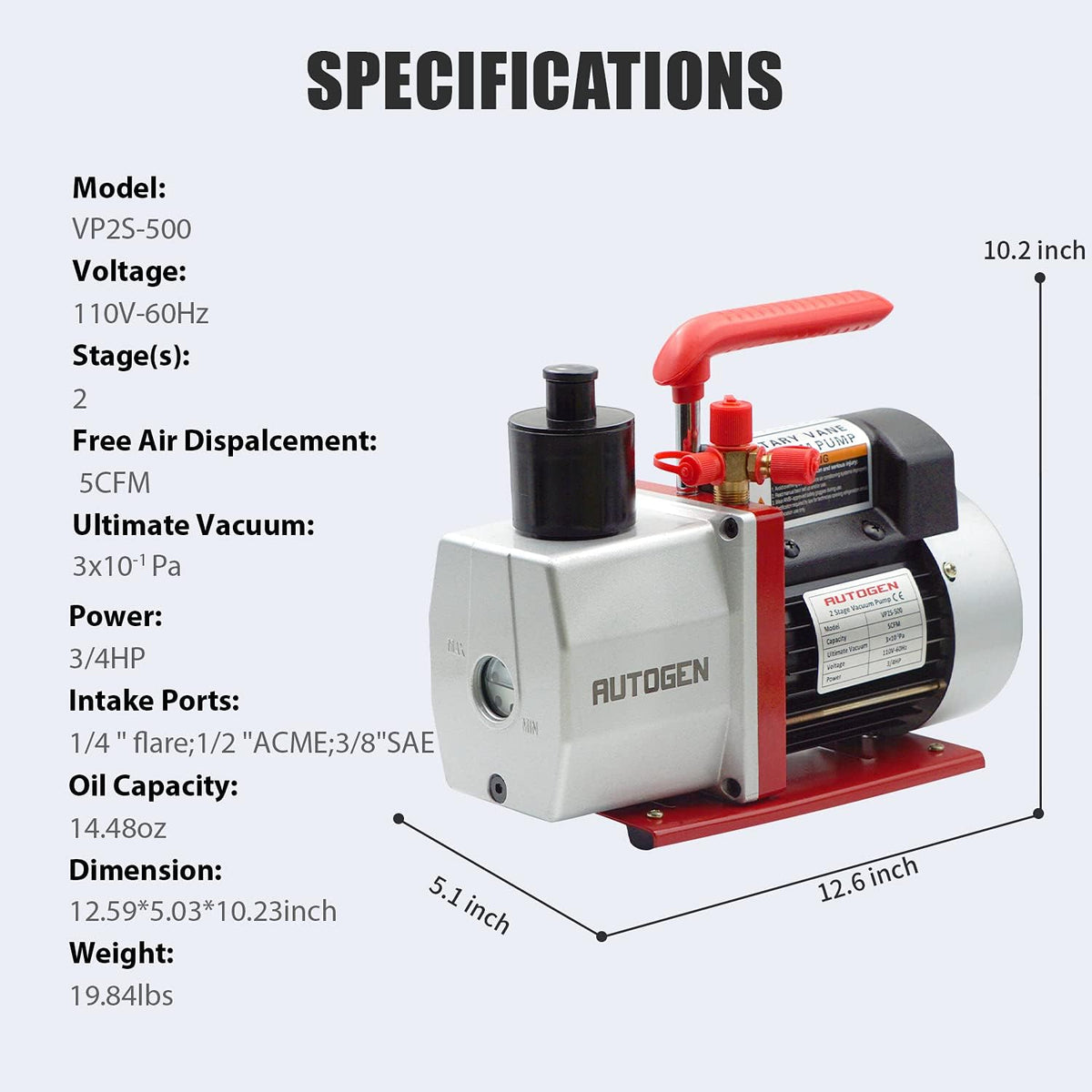 2-Stage Air Vacuum Pump 5CFM 3/4HP 0.3 Pa H123221