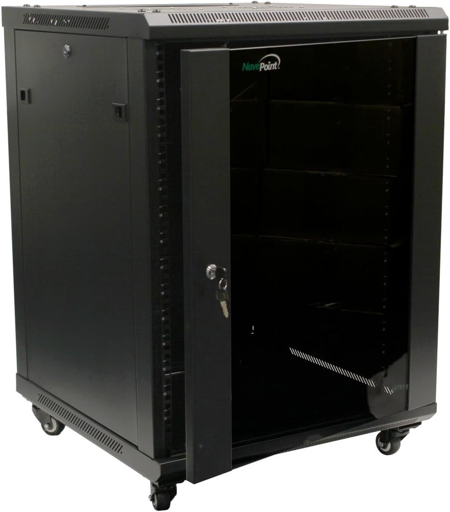 15U Wall Mount Server Cabinet with Glass Door and Casters F92684