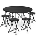 7 Pieces 5 FT Folding Round Table and Chair Set Black C775