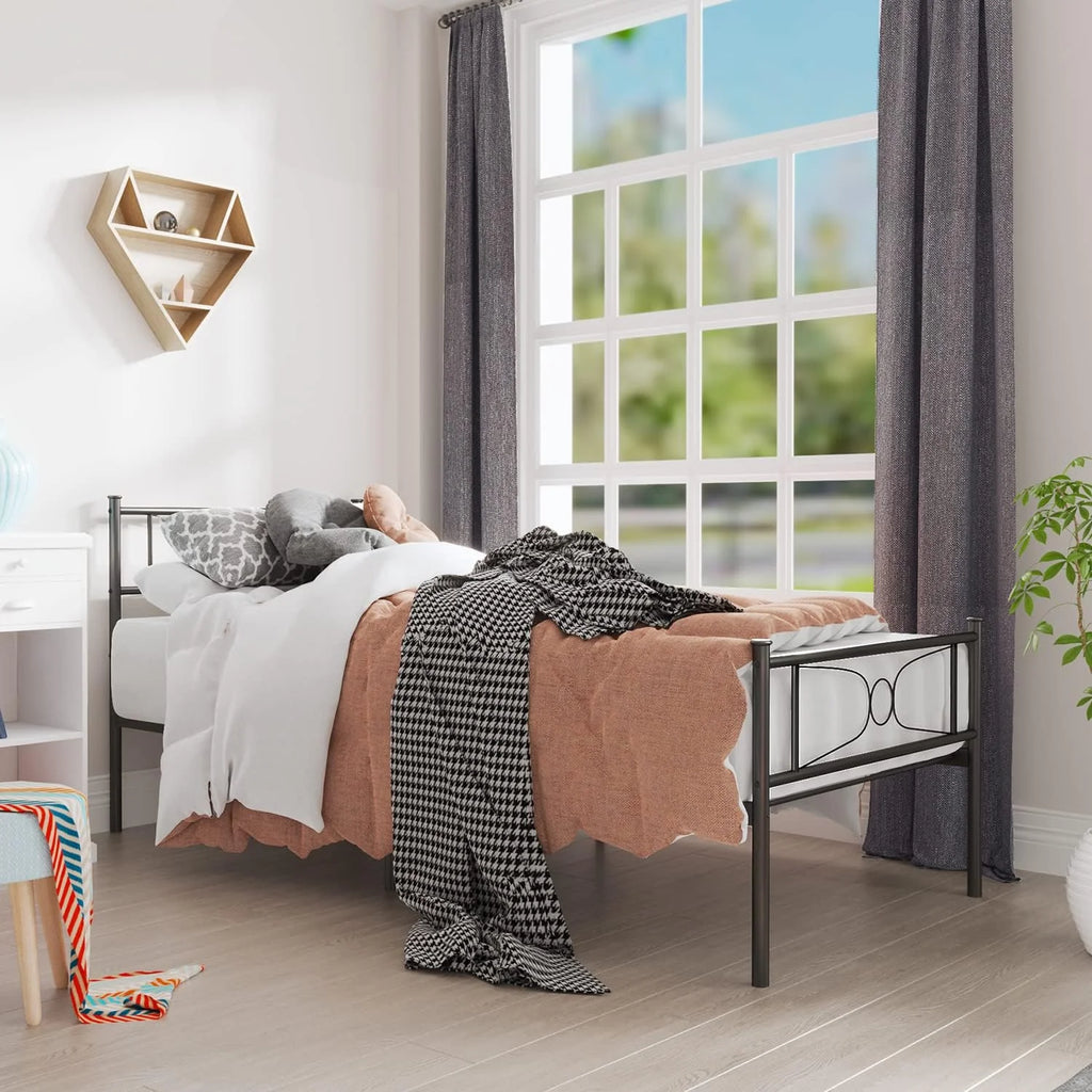 Black Twin Metal Platform Bed Frame with Headboard Z713
