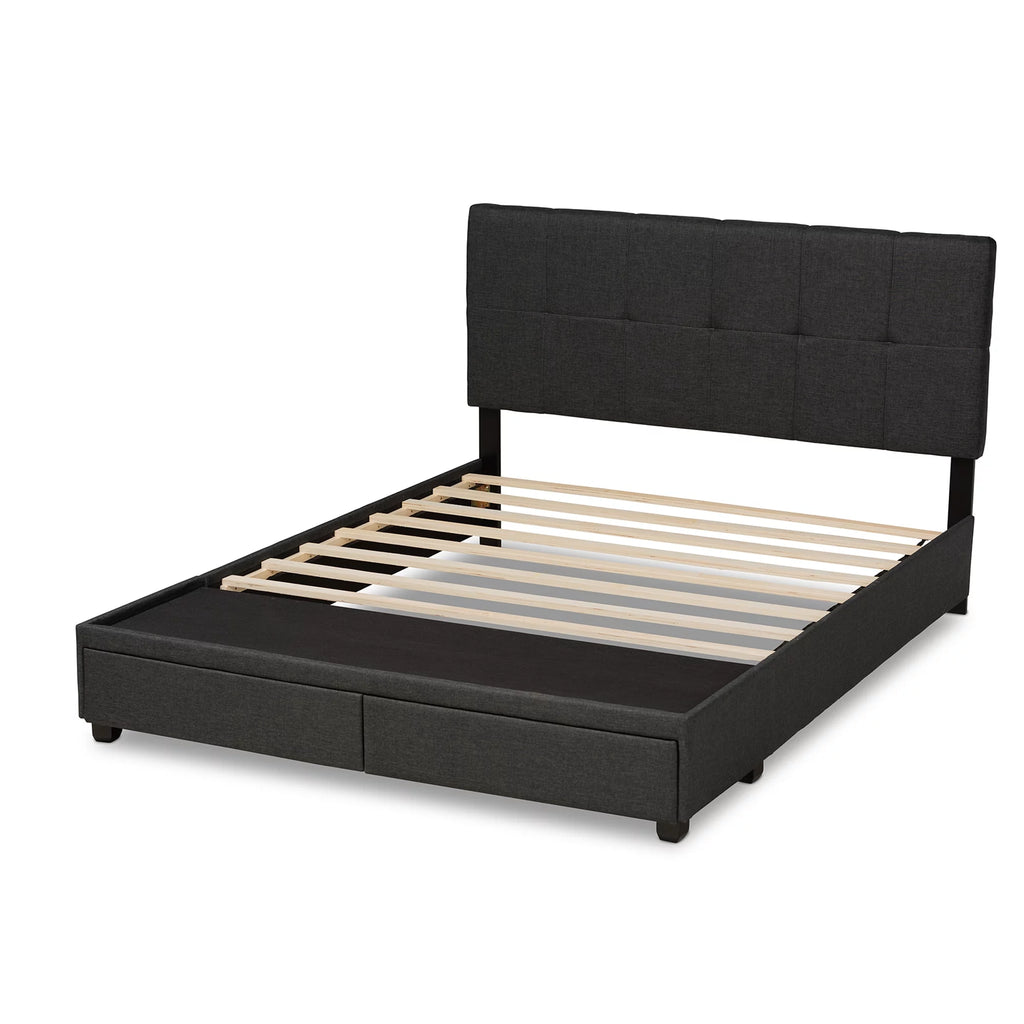 Dark Grey Fabric Upholstered 2-Drawer King Size Platform Storage Bed X2596