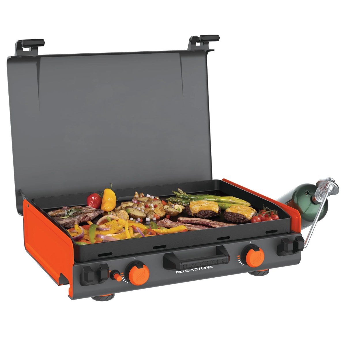 2-Burner Propane Camping Griddle with Hood and Handle P26059