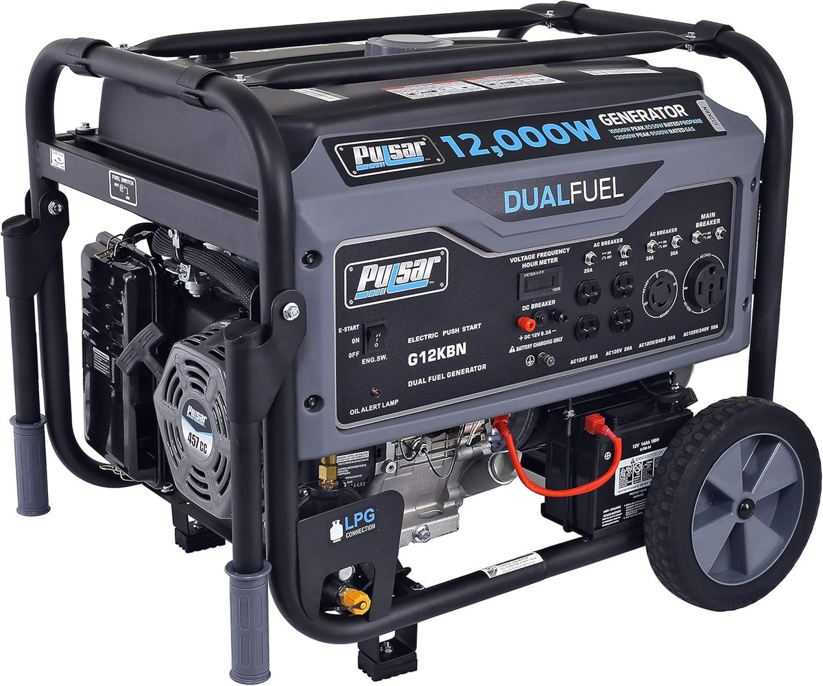 Heavy Duty Portable Dual Fuel Generator, 9500 Rated Watts & 12000 Peak Watts, Gas & LPG, Electric Start E651