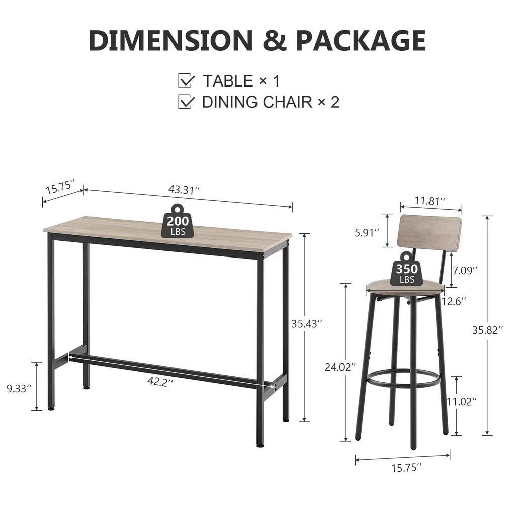 Modern Grey Bar Table and Chair Set of 5 with Backrest K4695