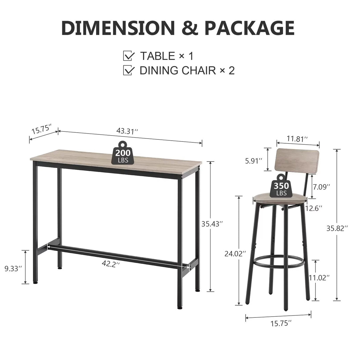 Modern Grey Bar Table and Chair Set of 5 with Backrest K4695