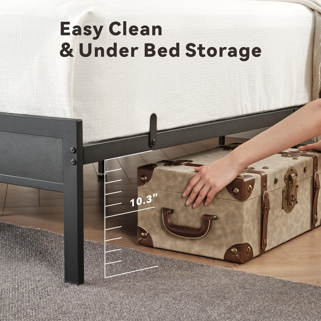 King Size Metal and Wood Platform Bed with LED Headboard K26153